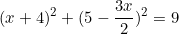 \[(x+4)^2+(5-\frac{3x}{2})^2=9\]