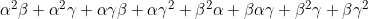 \alpha^2\beta+\alpha^2\gamma+\alpha\gamma\beta+\alpha\gamma^2+\beta^2\alpha+\beta\alpha\gamma+\beta^2\gamma+\beta\gamma^2