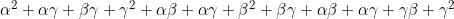 \alpha^2+\alpha\gamma+\beta\gamma+\gamma^2+\alpha\beta+\alpha\gamma+\beta^2+\beta\gamma+\alpha\beta+\alpha\gamma+\gamma\beta+\gamma^2