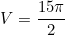 \begin{equation*}V=\frac{15 \pi}{2}\end{equation}