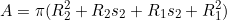 \begin{equation*}A=\pi(R_2^2+R_2s_2+R_1s_2+R_1^2)\end{equation}