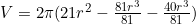 V=2\pi (21r^2-\frac{81r^3}{81}-\frac{40r^3}{81})