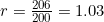 r=\frac{206}{200}=1.03