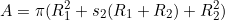 \begin{equation*}A =\pi (R_1^2+s_2(R_1+R_2)+R_2^2)\end{equation}