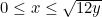 0\le x\le \sqrt{12y}