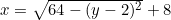 x=\sqrt{64-(y-2)^2}+8