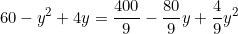 \begin{equation*}60-y^2+4y=\frac{400}{9}-\frac{80}{9}y+\frac{4}{9}y^2\end{equation}