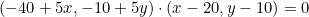 \begin{equation*}(-40+5x,-10+5y)\cdot(x-20,y-10)=0\end{equation}